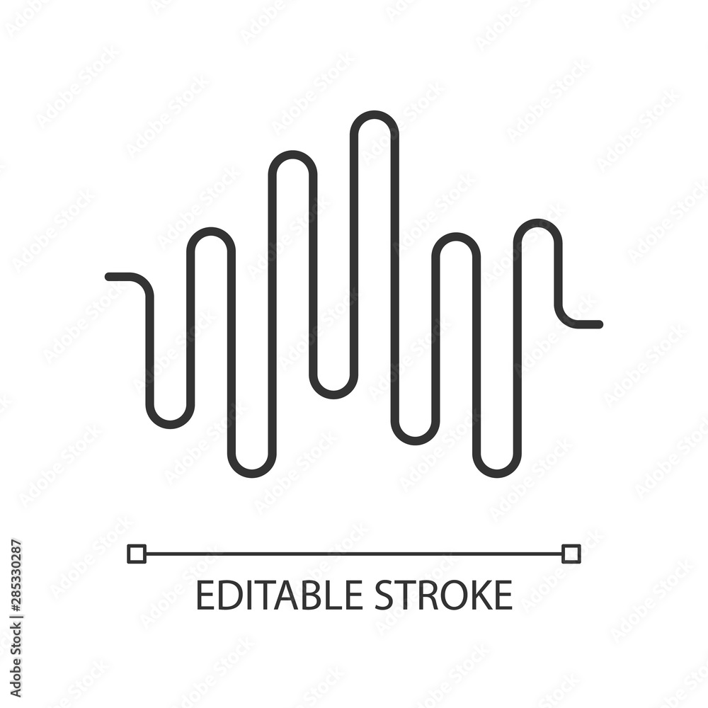 Music rhythm wave linear icon. Thin line illustration. Disco party, dj soundtrack playing. Sound wave. Audio volume. Digital soundwave. Contour symbol. Vector isolated outline drawing. Editable stroke Music rhythm wave linear icon. Thin line illustration. Disco party, dj soundtrack playing. Sound wave. Audio volume. Digital soundwave. Contour symbol. Vector isolated outline drawing. Editable stroke