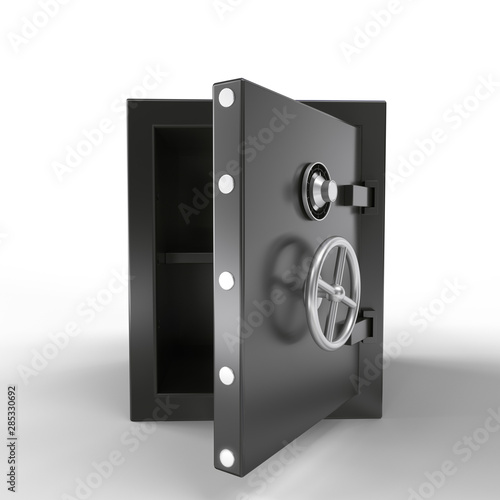 Security metal safe with empty space inside. 3d rendering