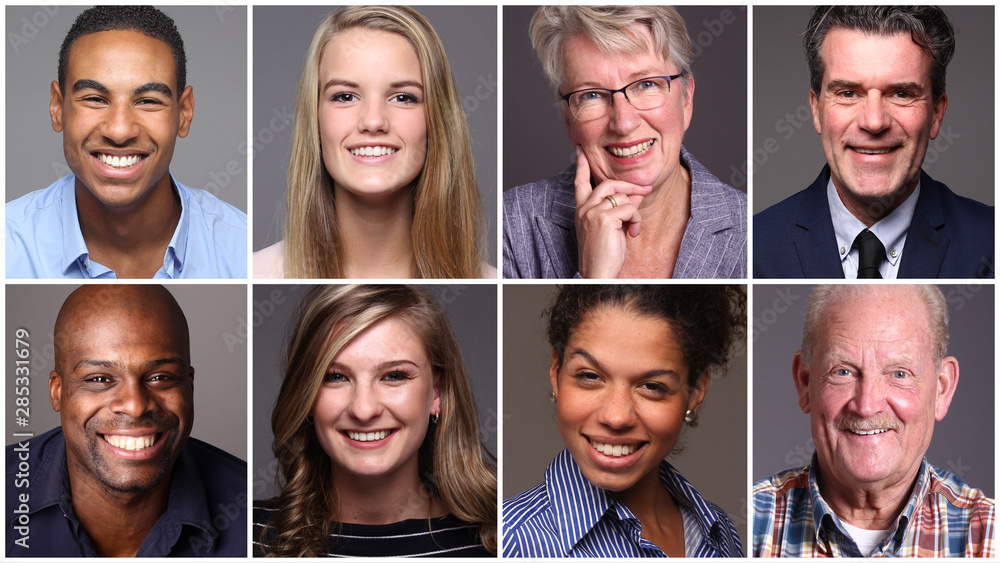 Different portraits of people in front of a grey background Different portraits of people in front of a grey background