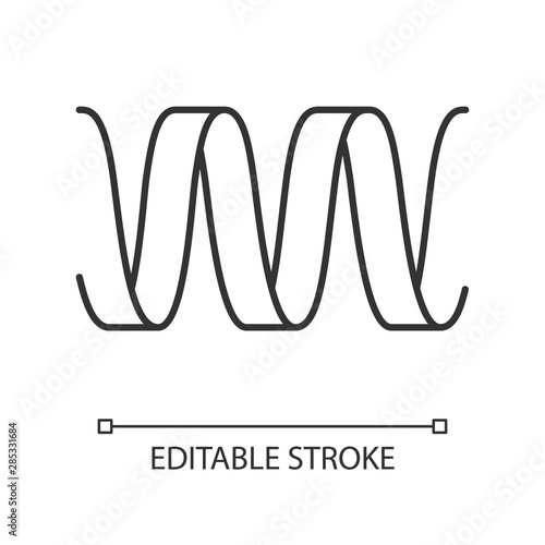 Sound wave linear icon. Thin line illustration. Wavy ribbon line. Music, melody rhythm digital soundwave. Soundtrack playing waveform. Contour symbol. Vector isolated outline drawing. Editable stroke