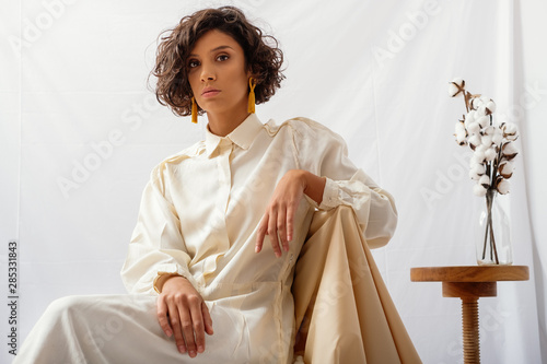 Fashion Model Wearing Vintage Silk Dress