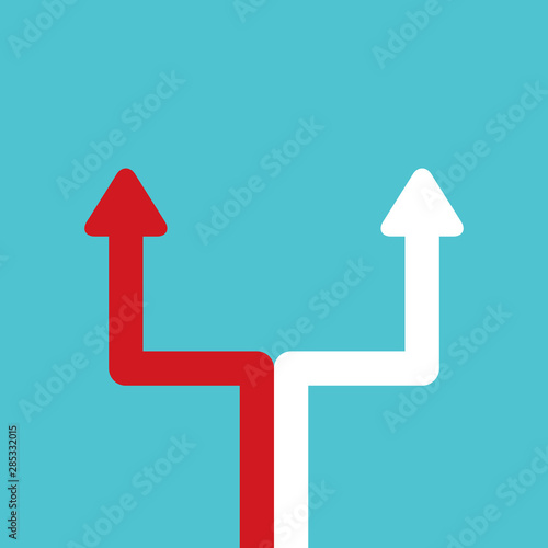 Red, white arrow dividing