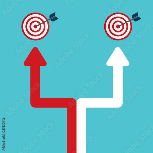 Red, white arrow dividing