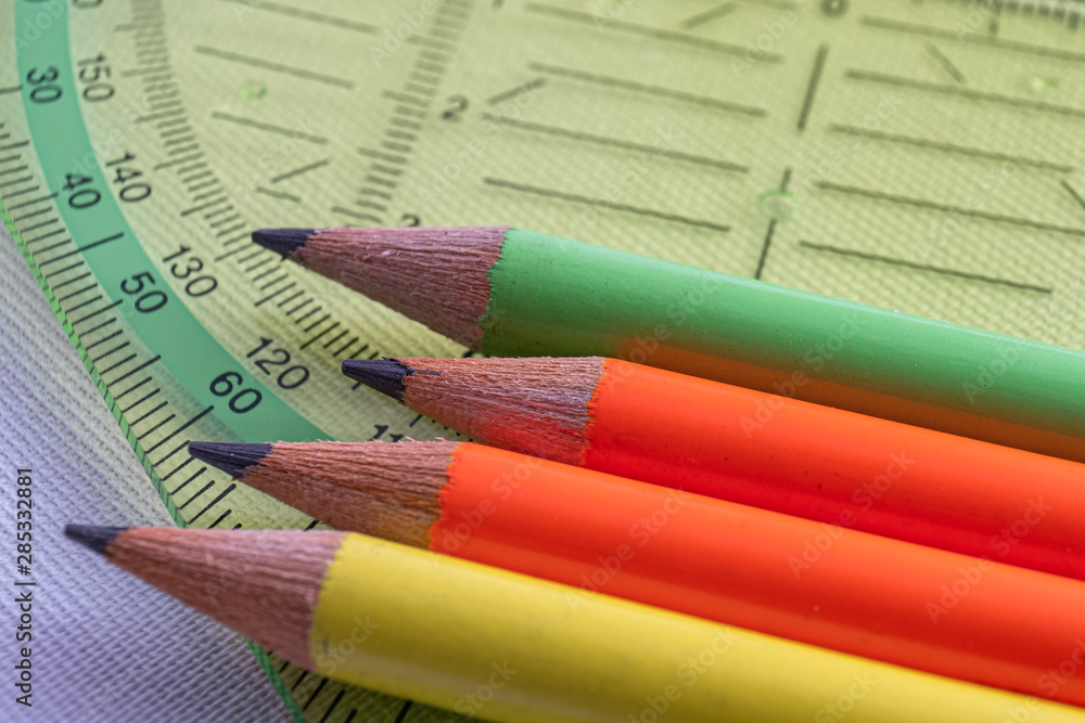 closeup of different color pencils