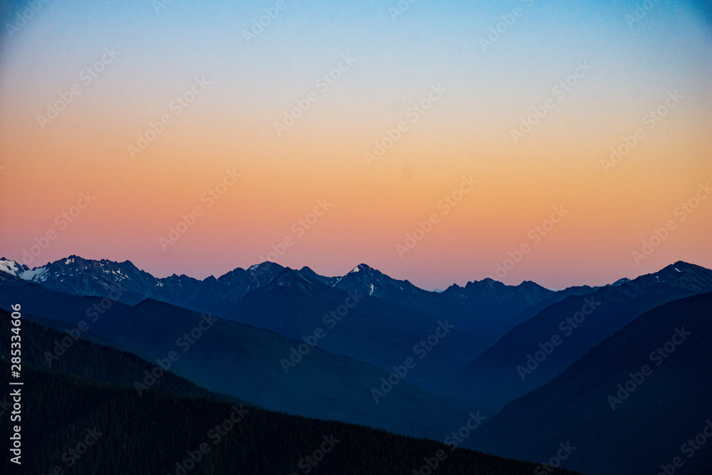 Sunset over Hurricane Ridge in Olympic National Park, near Port Angeles, Washington State, Pacific Northwest