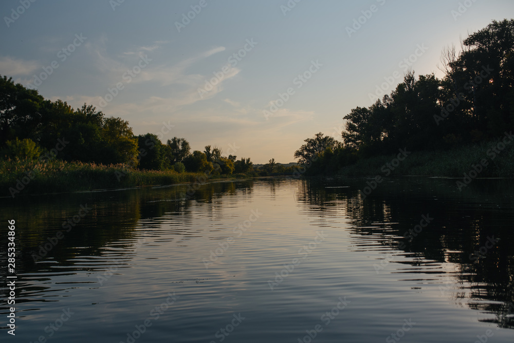 Landscape of nature series. Sunset time on the river.