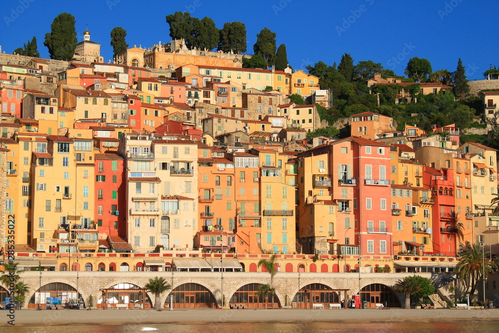 The old town of menton with its beautiful colorful facades, France