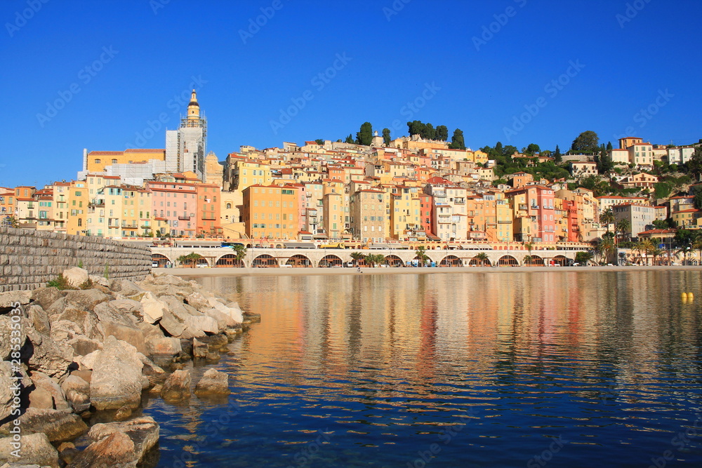 The old town of menton with its beautiful colorful facades, France