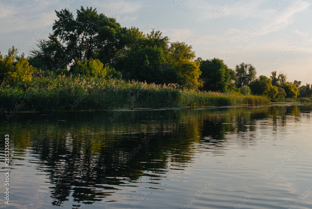 Landscape of nature series. Sunset time on the river.