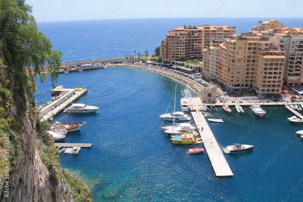 Panoramic view on Fontvieille harbour in Monaco