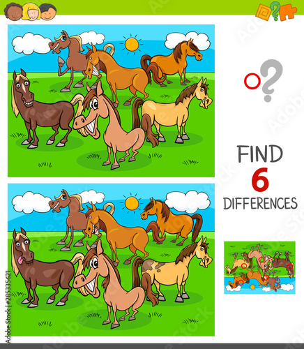 differences game with horses animal characters