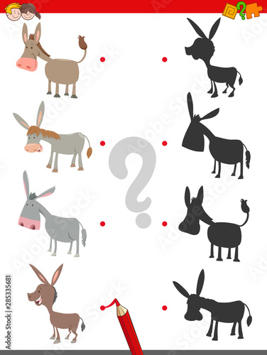 shadow game with cute donkey characters