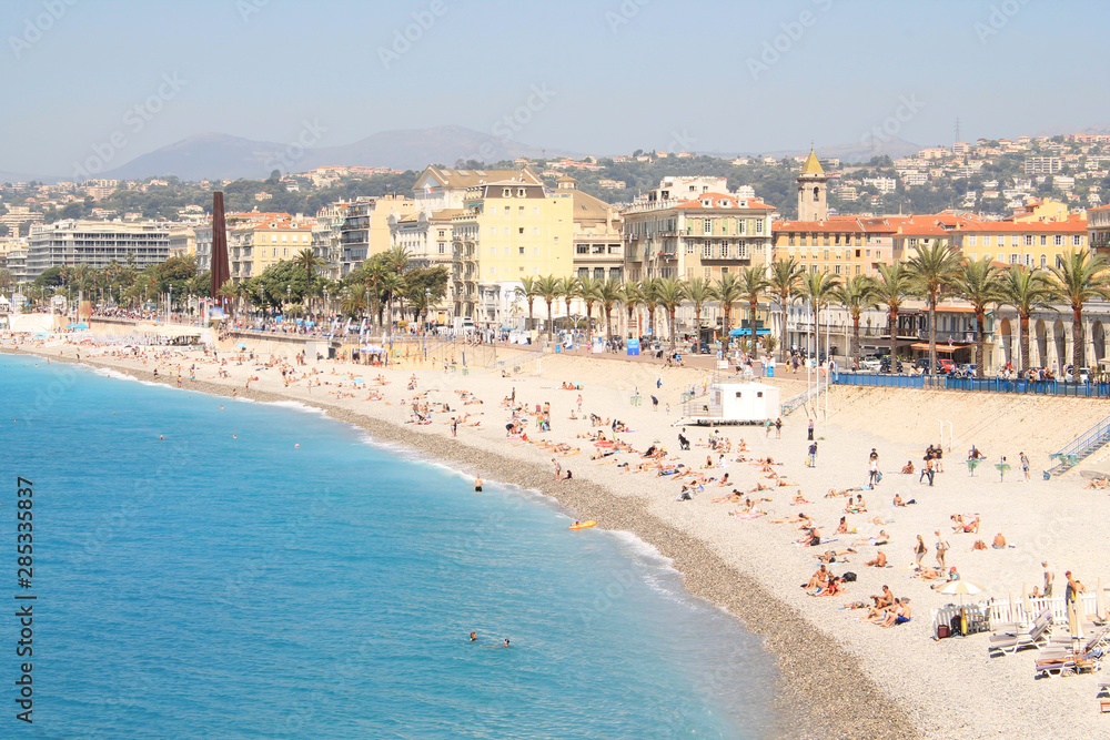 Beach of Nice city and promenade des Anglais along seafront, French Riviera, France