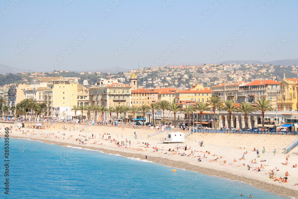 Beach of Nice city and promenade des Anglais along seafront, French Riviera, France