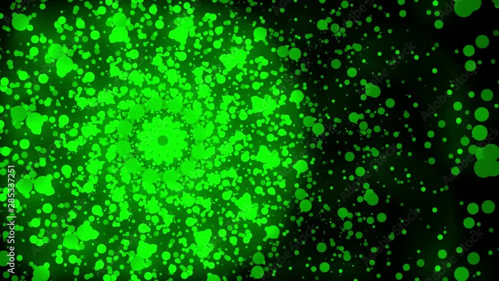 The dispersion from the center of the green circular pellet has a recursive pattern. The dispersion from the center of the green circular pellet has a recursive pattern.