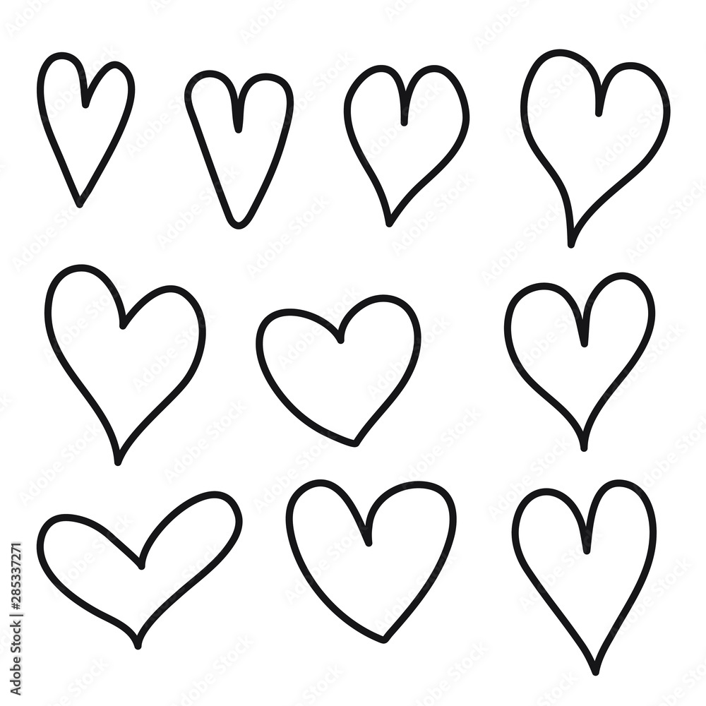 Hand drawn heart vector icon, doodle style set. Hand drawn heart vector icon, doodle style set.