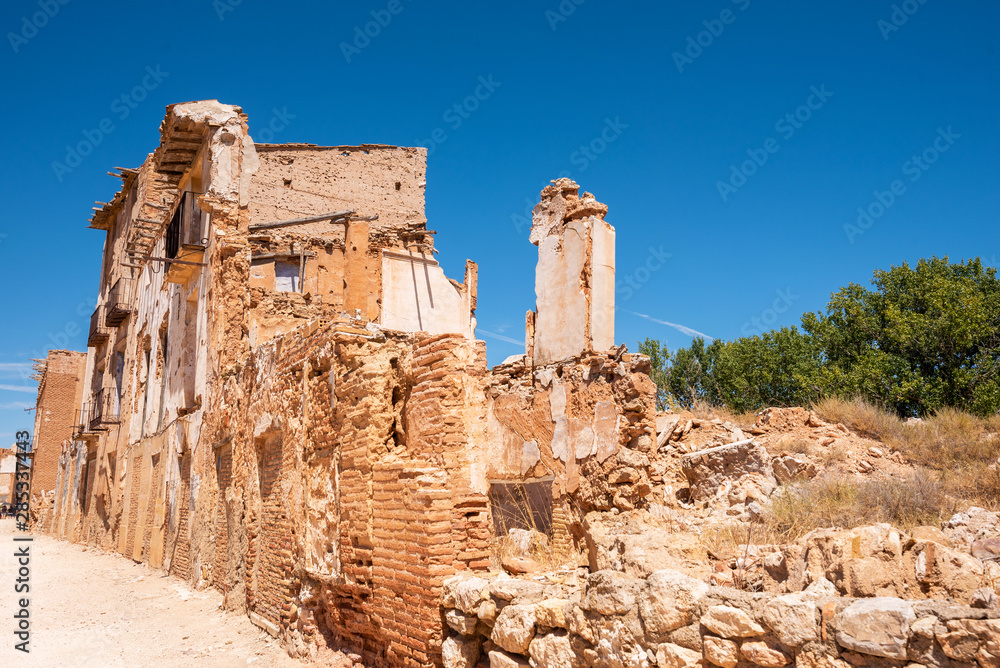  Ruins of Belchite, Spain, town in Aragon that was completely destroyed during the Spanish civil war .