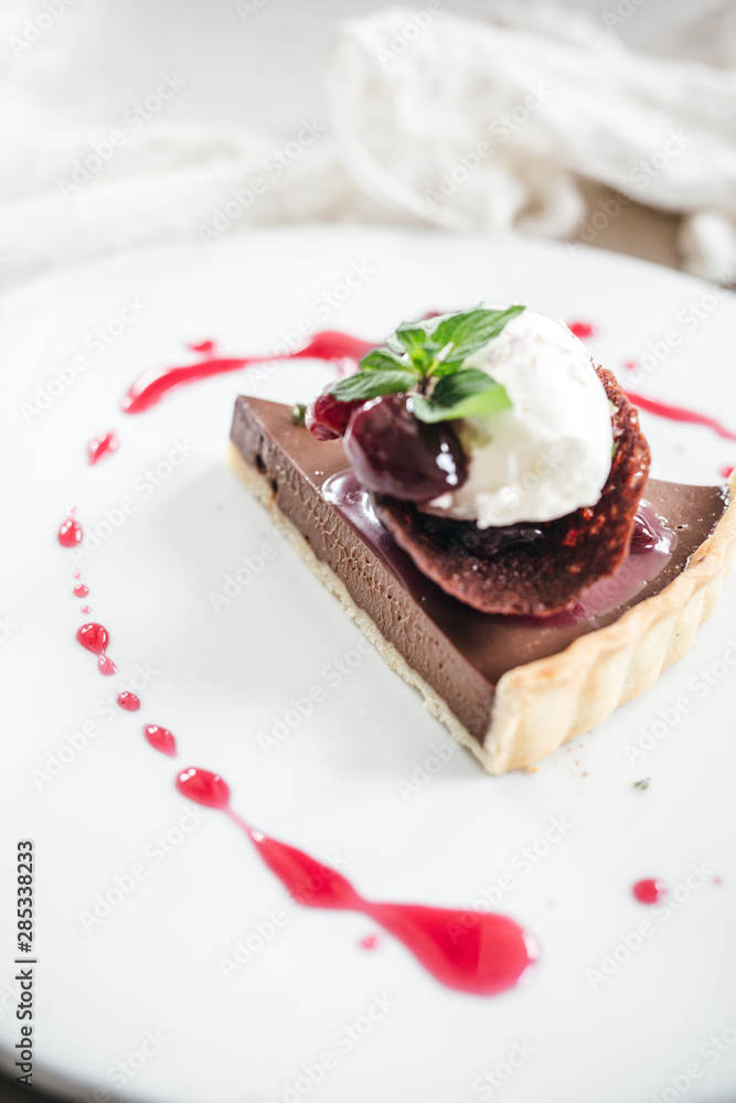 Chocolate Custard Tart Dessert with Concord Grape Compote and Vanilla Chantilly Cream Chocolate Custard Tart Dessert with Concord Grape Compote and Vanilla Chantilly Cream