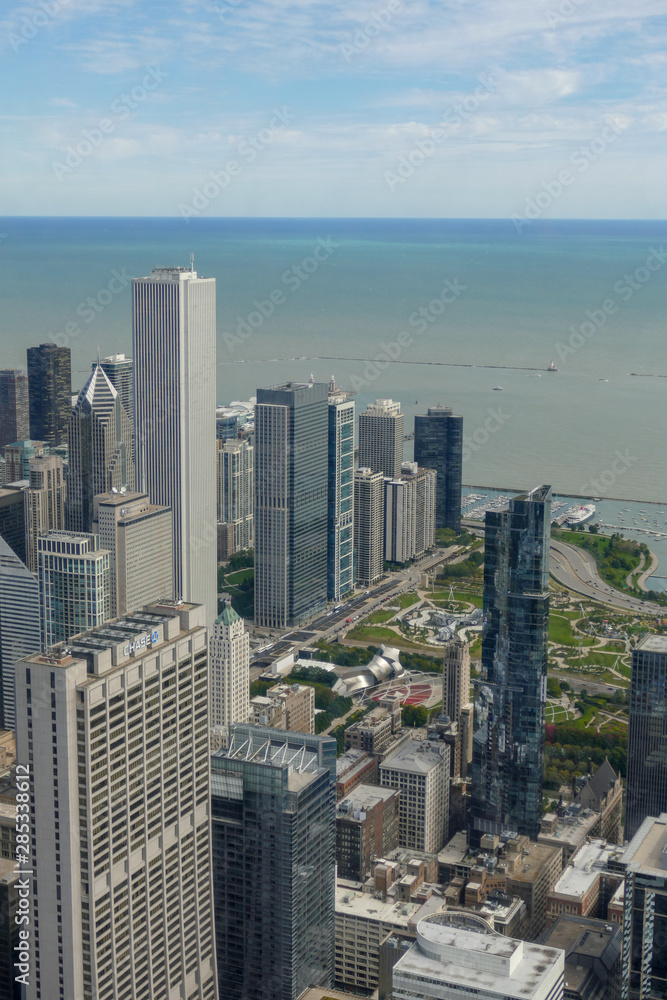 Chicago Skyline view to see cityscape building and michigan lake.