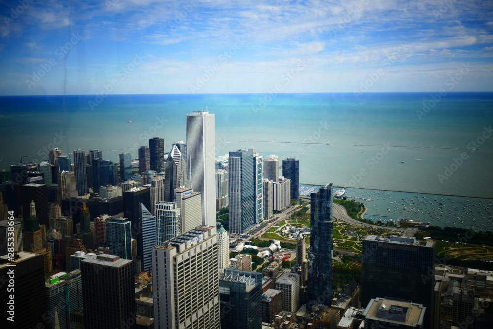 Chicago Skyline view to see cityscape building and michigan lake.