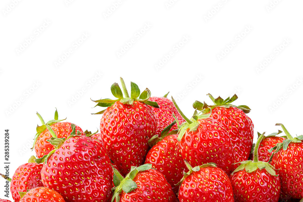 beautiful and ripe red strawberries on a white background beautiful and ripe red strawberries on a white background