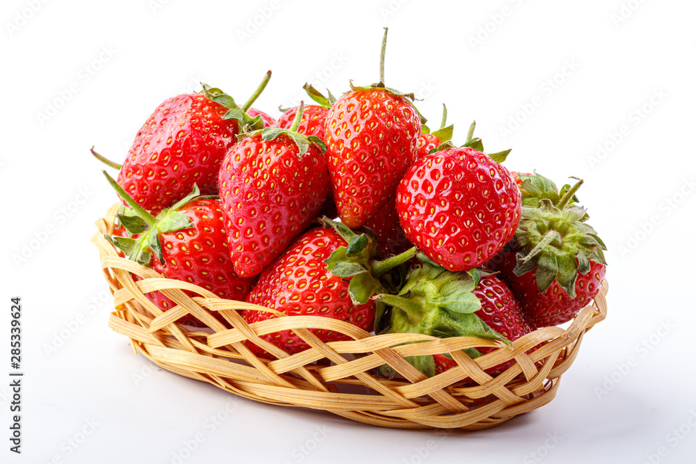 beautiful and ripe red strawberries on a white background beautiful and ripe red strawberries on a white background