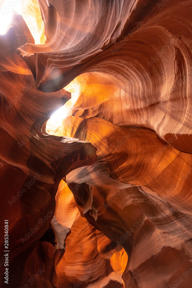 Red and orange textures in the Upper Antelope Canyon in the town of Page, Arizona. United States, vertical photo