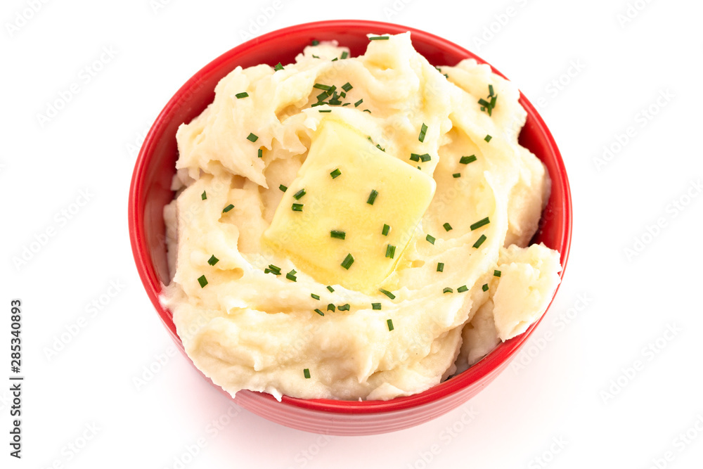 Bowl of Creamy Mashed Potatoes with Chives on Top Bowl of Creamy Mashed Potatoes with Chives on Top