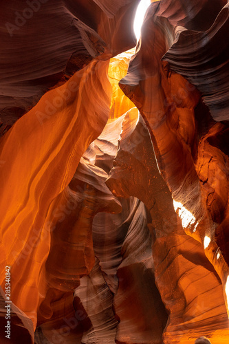 Red  orange and purple textures in the Upper Antelope Canyon in the town of Page  Arizona. United States  vertical photo