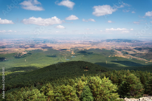 View of green valleys of Aragon region from the moncayo mountain. Natural environment in summer season .