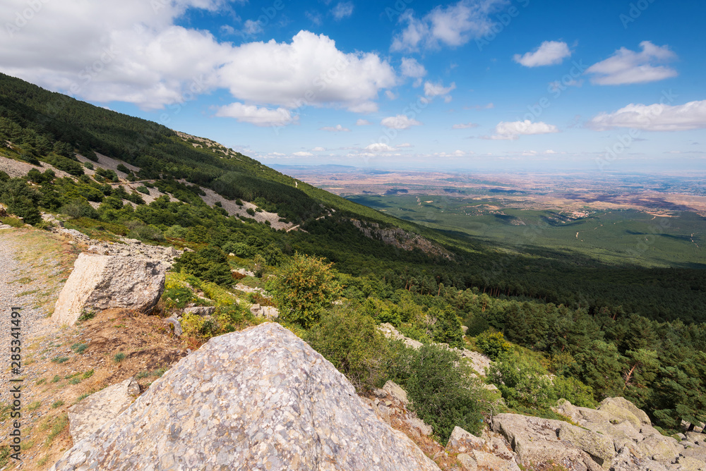 View of green valleys of Aragon region from the moncayo mountain. Natural environment in summer season .