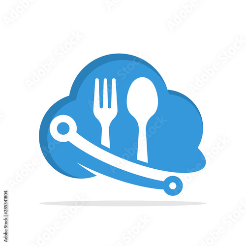 Illustrated icons with the concept of culinary information media integrated with cloud computing systems