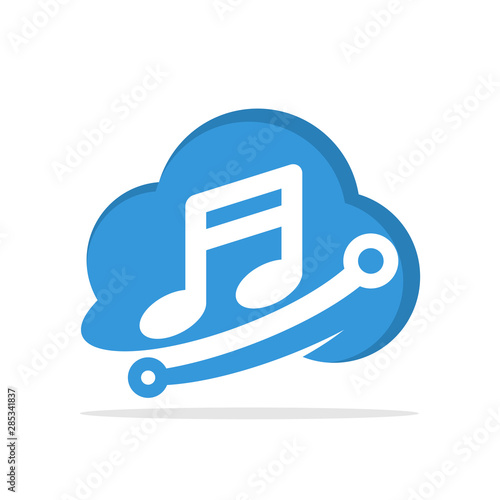 Illustrated icons with the concept of music media with a cloud computing system.