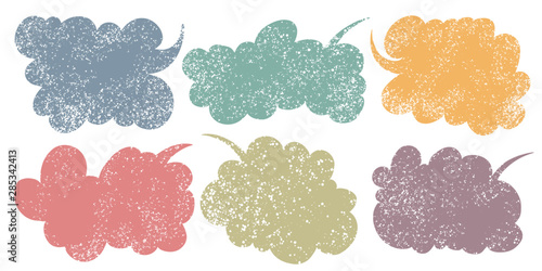 Hand drawn callout clouds. Speech bubbles various shapes and colors . Vector textured elements for designs.