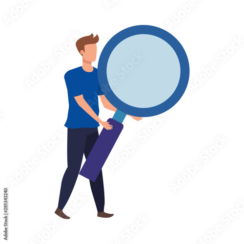 young man with magnifying glass character
