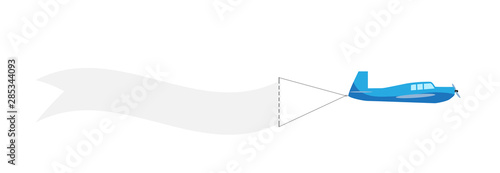 Color model of an old plane flying with a poster on a cable for text. Vector illustration