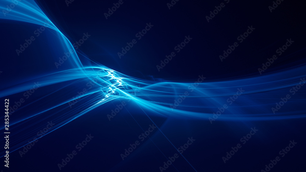 Abstract blue background element on black. Fractal graphics 3d Illustration. Three-dimensional composition of glowing lines and motion blur traces. Movement and innovation concept. - obrazy, fototapety, plakaty 