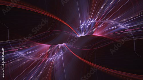 Abstract violet background element on black. Fractal graphics 3d Illustration. Three-dimensional composition of glowing lines and motion blur traces. Movement and innovation concept.