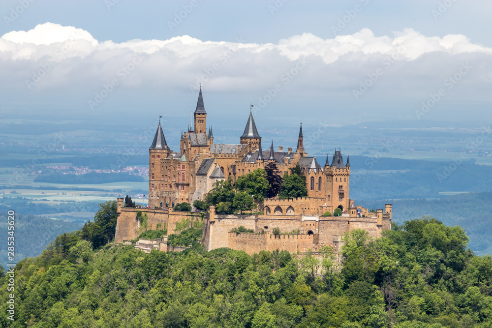 tophill Hohenzollern Castle and forest overlooking the valley