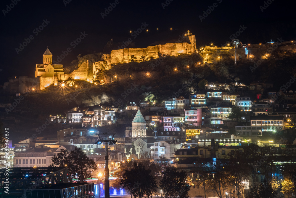 Night view of old Tbilisi. Narikala Fortress and other landmarks of the city. Night view of old Tbilisi. Narikala Fortress and other landmarks of the city.
