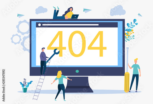 Colorful vector illustration, error 404, disconnect from the internet, not available. People connect internet access