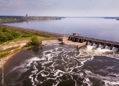 Photography Pressure water dam on the river in Voronezh city, Russia