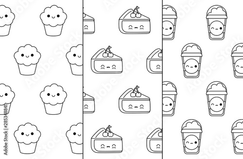 pattern of cakes with cupcakes and drinks kawaii