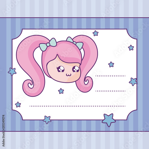 cute little girl in card kawaii style