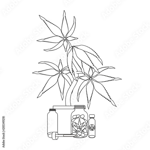 cannabis martihuana sativa hemp cartoon in black and white