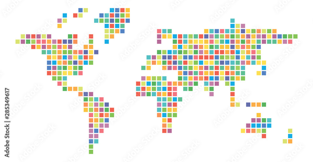 World map multicolored mosaic of small squares. Vector illustration