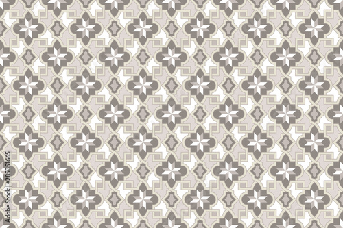 Seamless pattern with portuguese tiles. Vector illustration of Azulejo on white background. Mediterranean style. Gray color.
