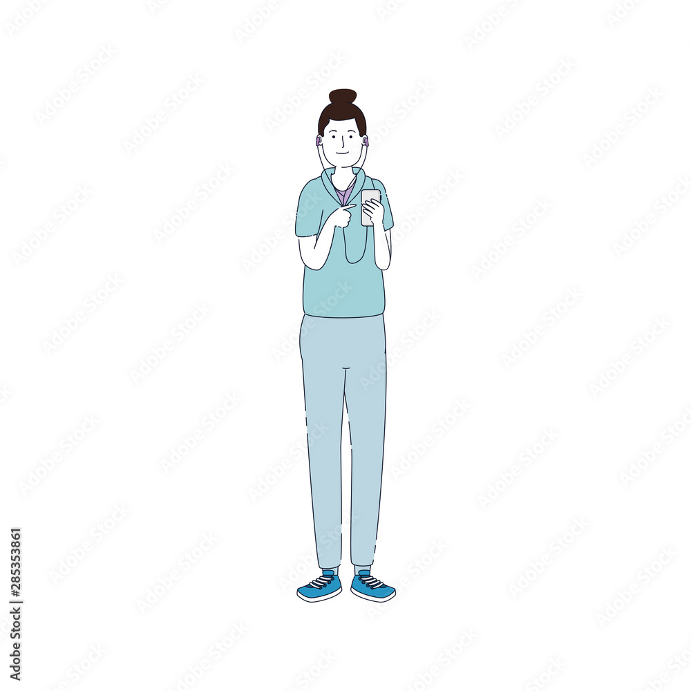 young woman with earphones and music player young woman with earphones and music player