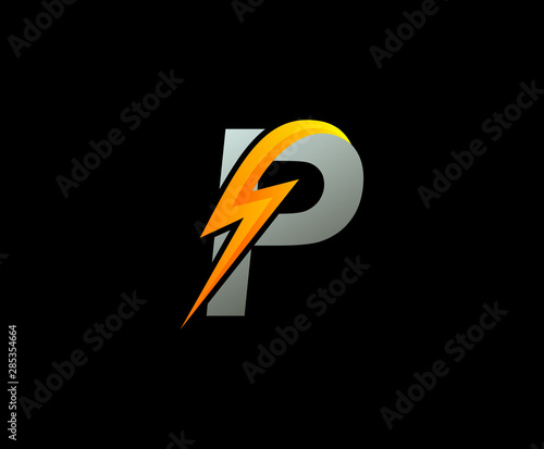 Letter P thunder power shape logo icon, flash icon.