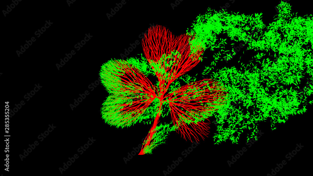 Growing Tree in a shape of Clover. Eco Concept. St. Patrick's day. 3D rendering.
